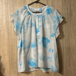 Calvin Klein Floral Blouse Size XL Blue/Gray